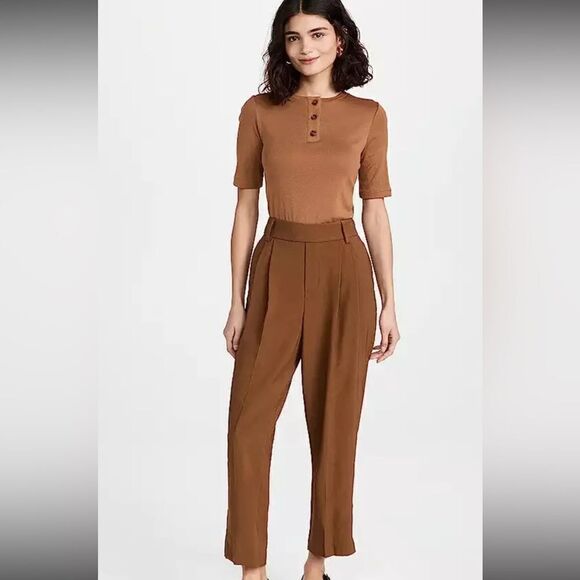 Vince Stove Pipe Pull-On Cropped Trouser Pants, Dark Vicuna - Picture 1 of 7